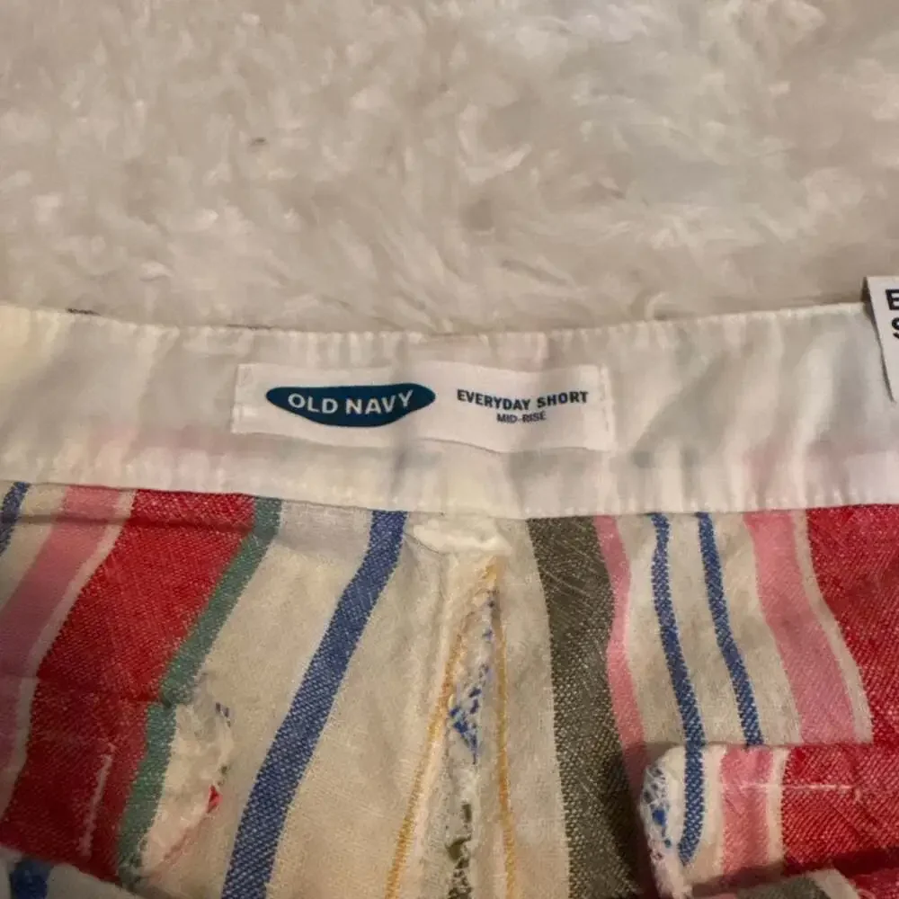 Old Navy Everyday Mid-Rise Striped Linen-Blend‎ Shorts 5-inch Inseam NWT